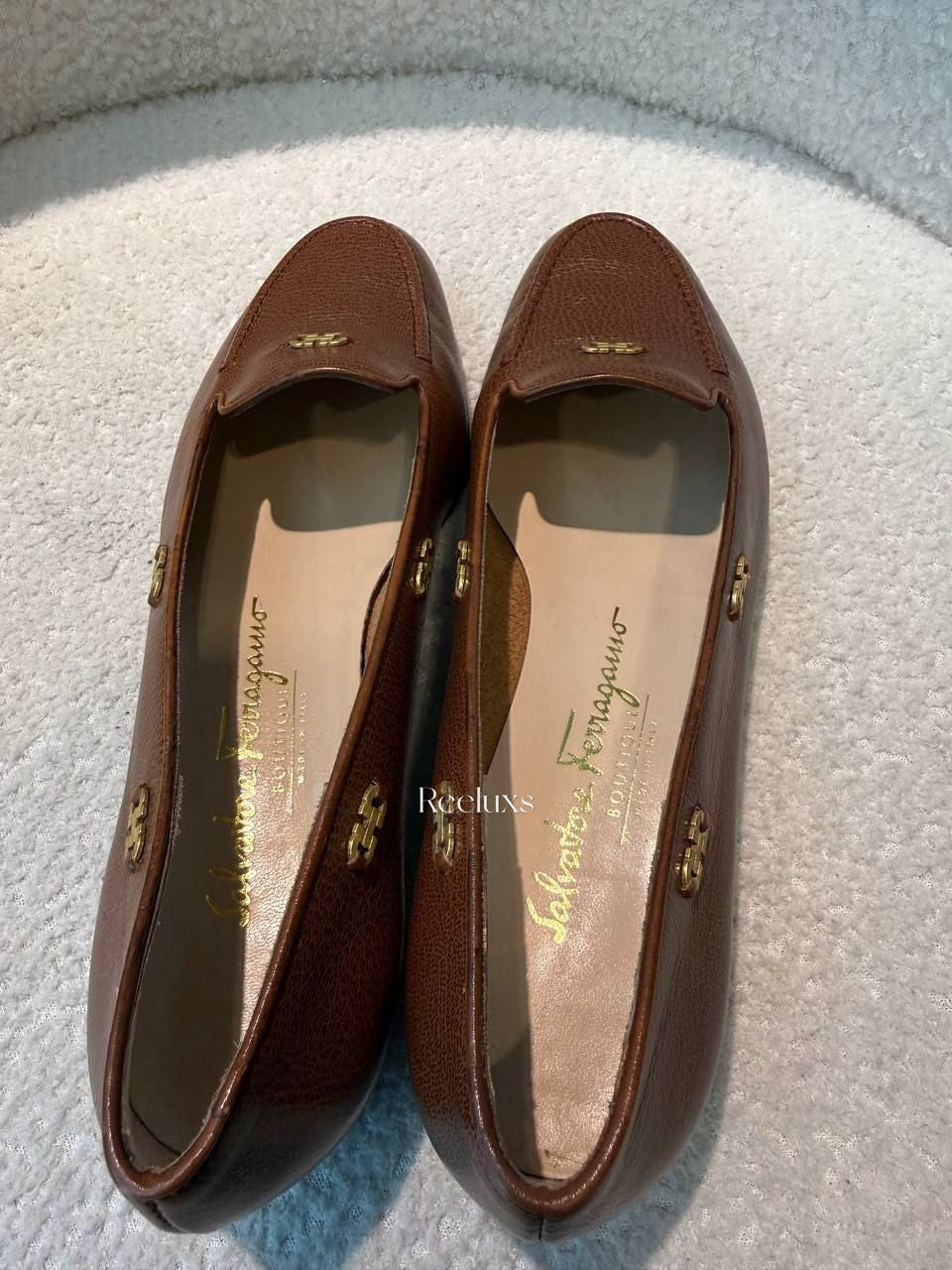 Salvatore Ferragamo Brown Pebbled Leather Loafers