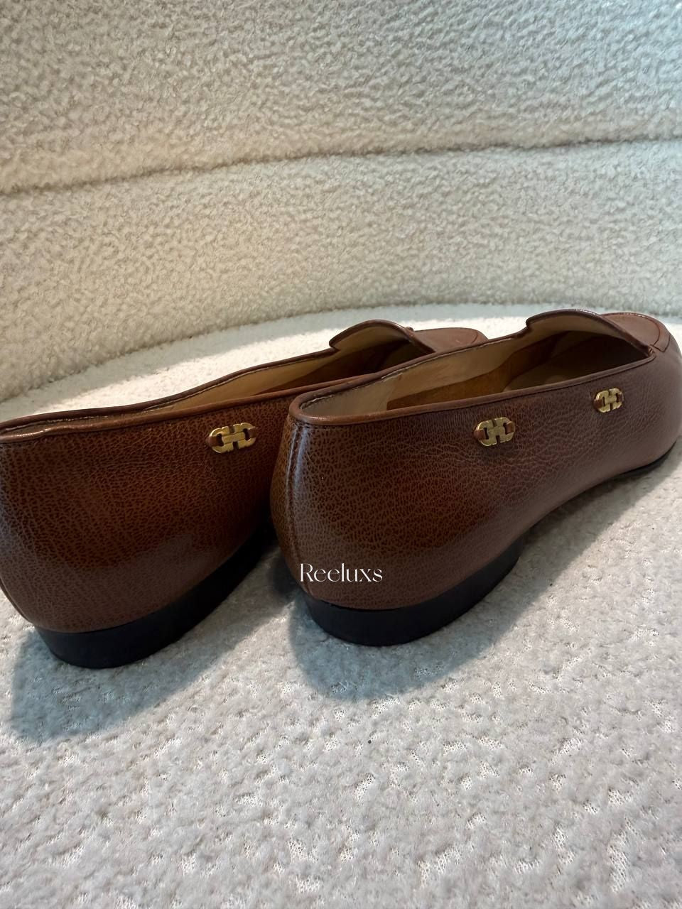 Salvatore Ferragamo Brown Pebbled Leather Loafers