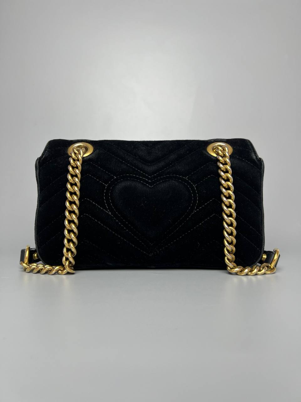 GUCCI Black GG Marmont Velvet Medium Lady Crossbody Bag