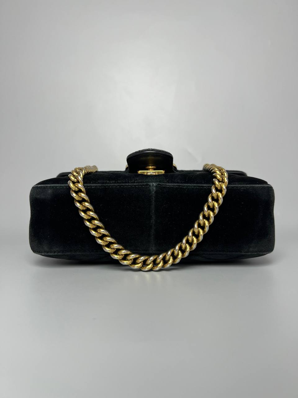 GUCCI Black GG Marmont Velvet Medium Lady Crossbody Bag