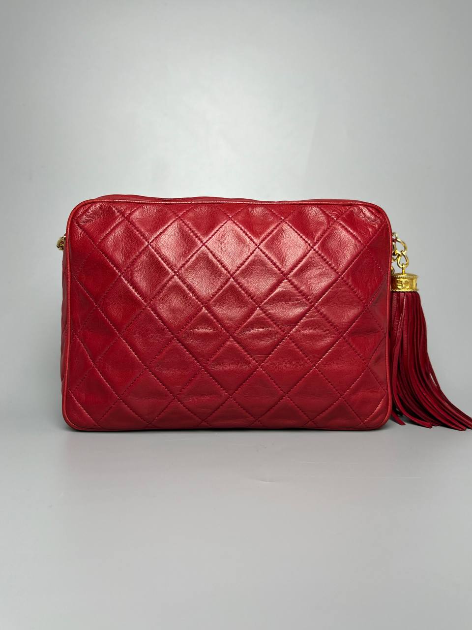 CHANEL Matelasse Fringe Lambskin Red Color Leather With GHW For Lady