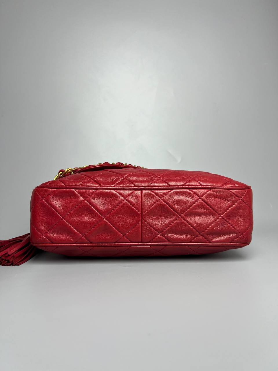 CHANEL Matelasse Fringe Lambskin Red Color Leather With GHW For Lady