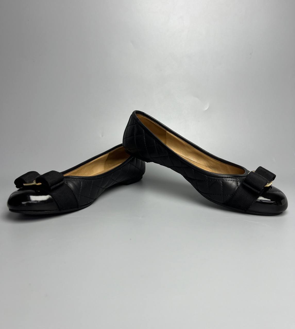 FERRAGAMO Black Quilted Leather Rufina Flats For Lady Shoes Size 7