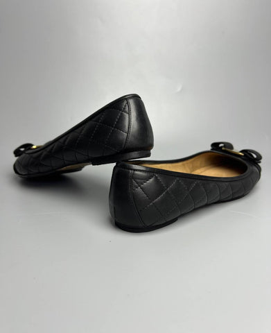 FERRAGAMO Black Quilted Leather Rufina Flats For Lady Shoes Size 7