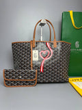 GOYARD Brown Goyardine Coated Canvas and Leather Printed Saint Louis PM Tote For Women
