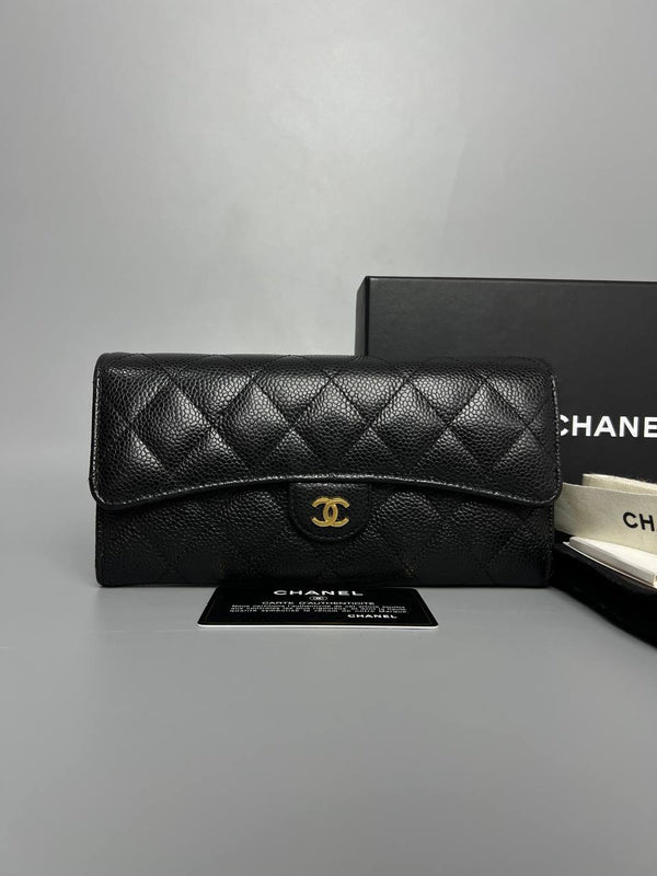 CHANEL Classic Long Wallet in Black Caviar LGHW For Lady