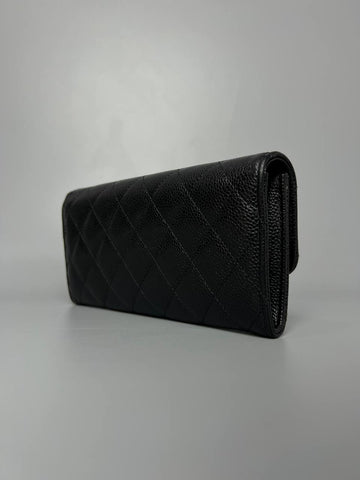 CHANEL Classic Long Wallet in Black Caviar LGHW For Lady