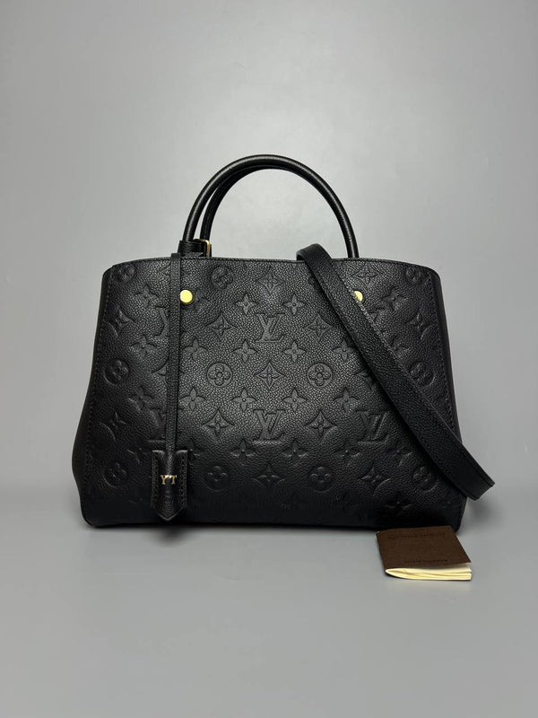 LOUIS VUITTON Black Monogram Empreinte Leather Montaigne MM Bag For Women