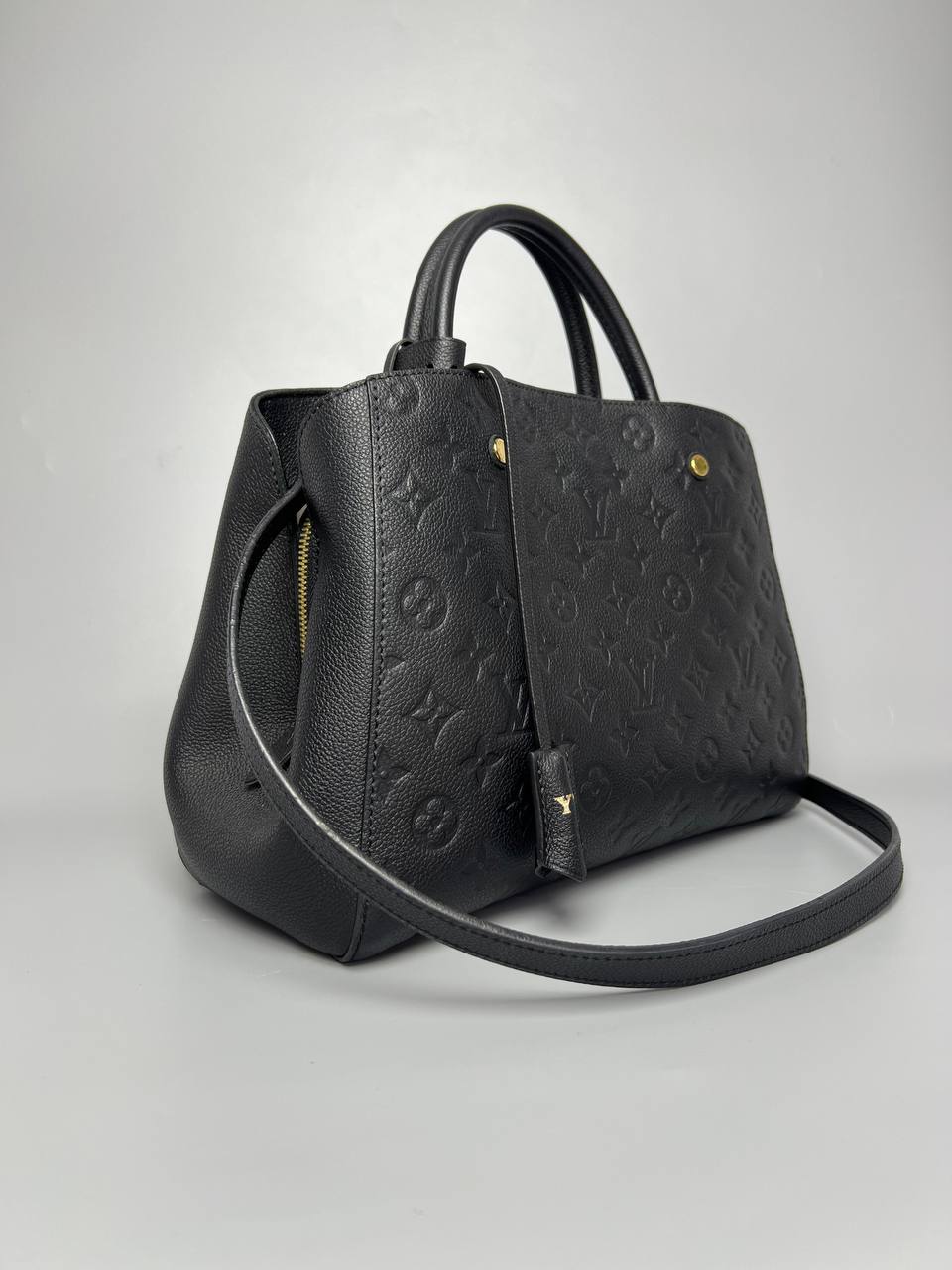 LOUIS VUITTON LV Black Monogram Empreinte Leather Montaigne MM Bag For Women