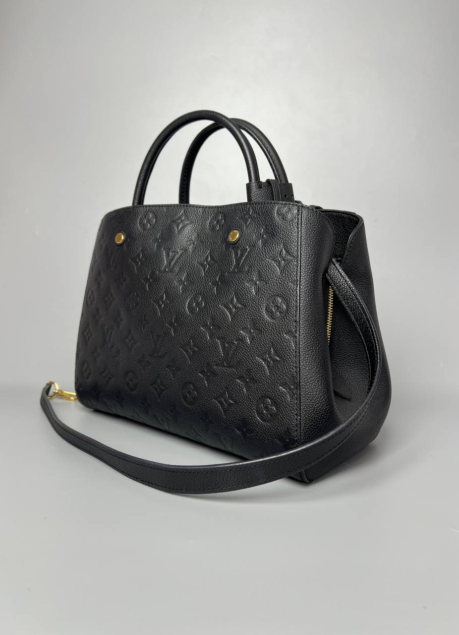 LOUIS VUITTON LV Black Monogram Empreinte Leather Montaigne MM Bag For Women