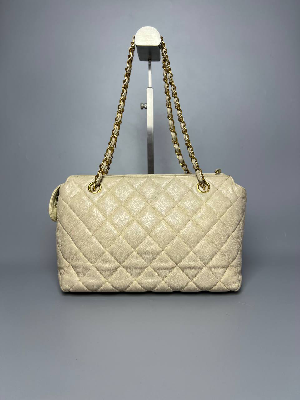 CHANEL Beige Caviar Leather Chain Shoulder Bag For Women