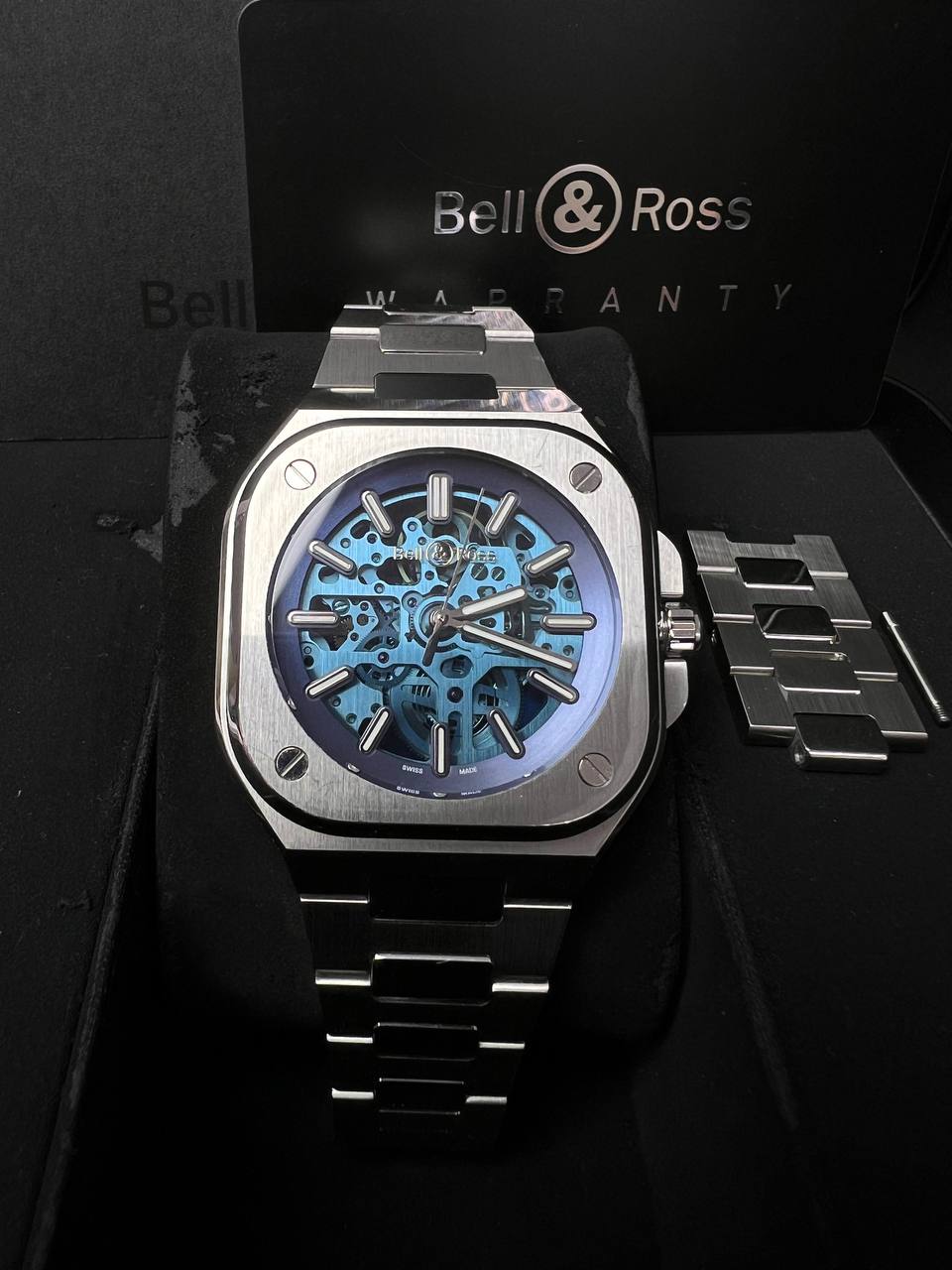 BELL &amp; ROSS 40mm Skeleton Men’s Watch Stainless Steel(Ref.BR05A-BLU-SKST/SST)