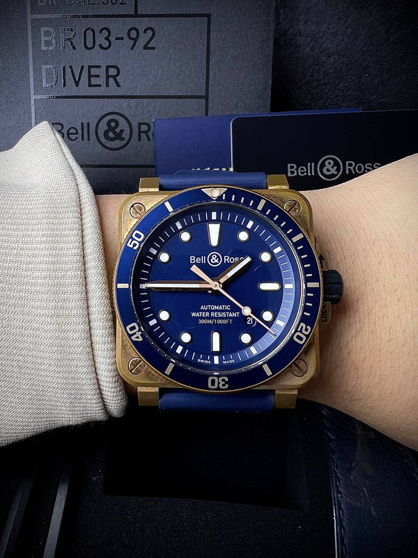 BELL&ROSSDiver 42mm Rose Gold Strap Rubber Blue Ref.BR0392-D-LU-BR/SCA Men’s Watch