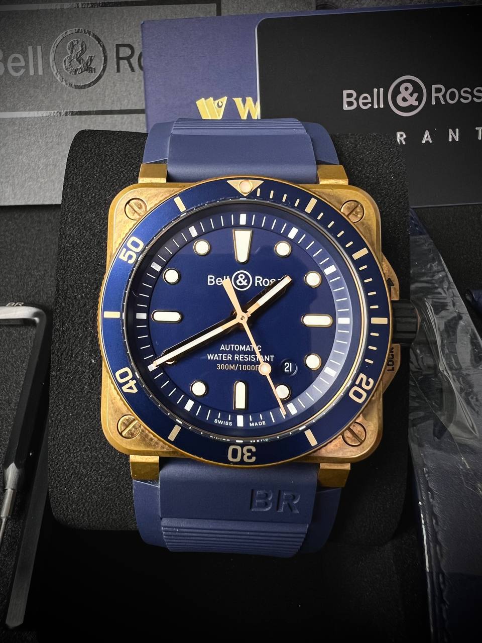 BELL & ROSS Diver 42mm Rose Gold Strap Rubber Blue Ref.BR0392-D-LU-BR/SCA Men’s Watch