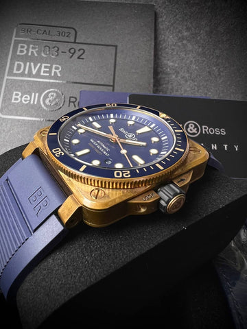 BELL & ROSS Diver 42mm Rose Gold Strap Rubber Blue Ref.BR0392-D-LU-BR/SCA Men’s Watch