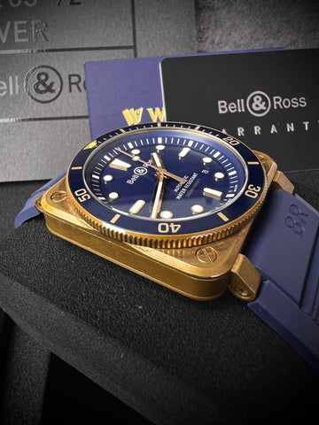 BELL & ROSS Diver 42mm Rose Gold Strap Rubber Blue Ref.BR0392-D-LU-BR/SCA Men’s Watch