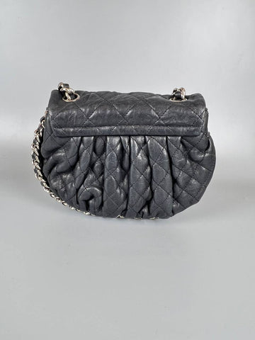 CHANEL Black Aged Lambskin Chain Around Flap Bag