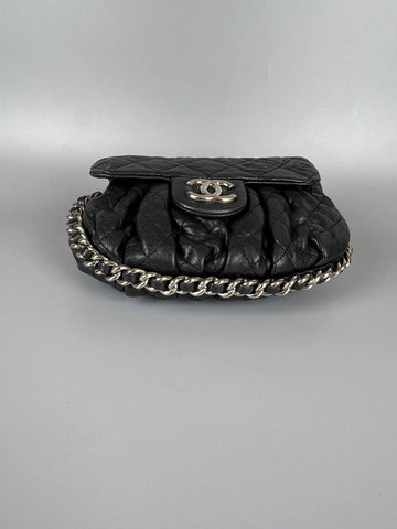 CHANEL Black Aged Lambskin Chain Around Flap Bag