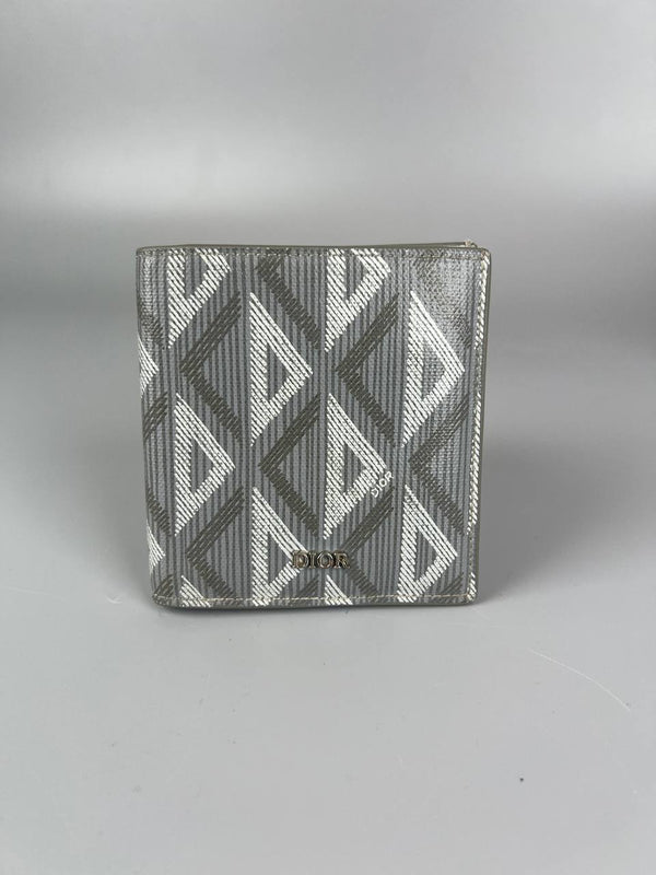 DIOR Grey CD Diamond Coated Canvas Bifold Compact Wallet