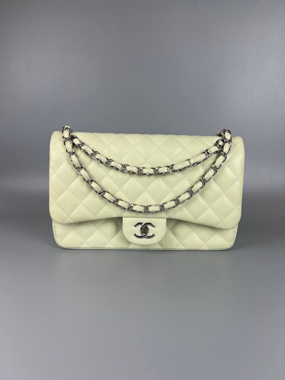 CHANEL Mint Green Caviar Jumbo Classic Double Flap Bag