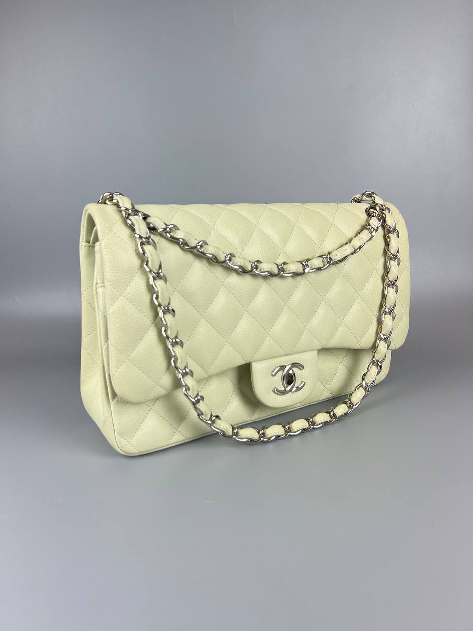 CHANEL Mint Green Caviar Jumbo Classic Double Flap Bag