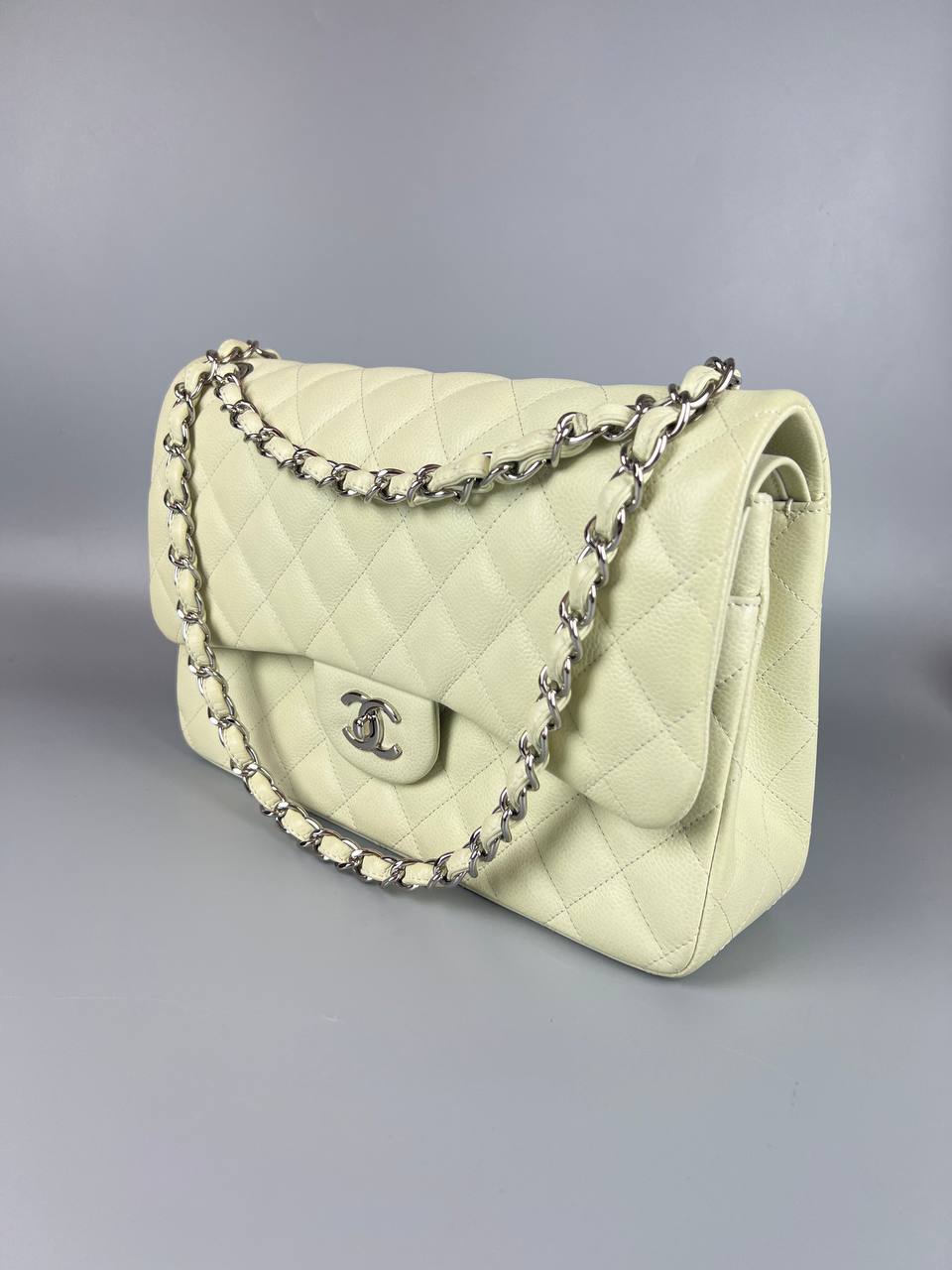 CHANEL Mint Green Caviar Jumbo Classic Double Flap Bag