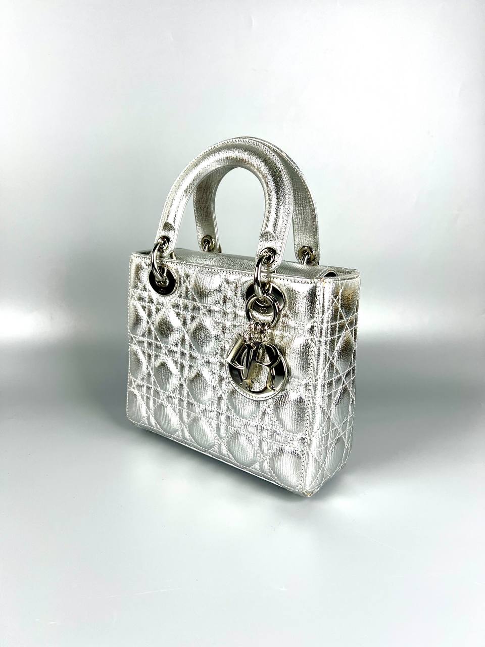 CHRISTIAN DIOR Small Metallic Grained Calfskin 2way Shoulder Bag