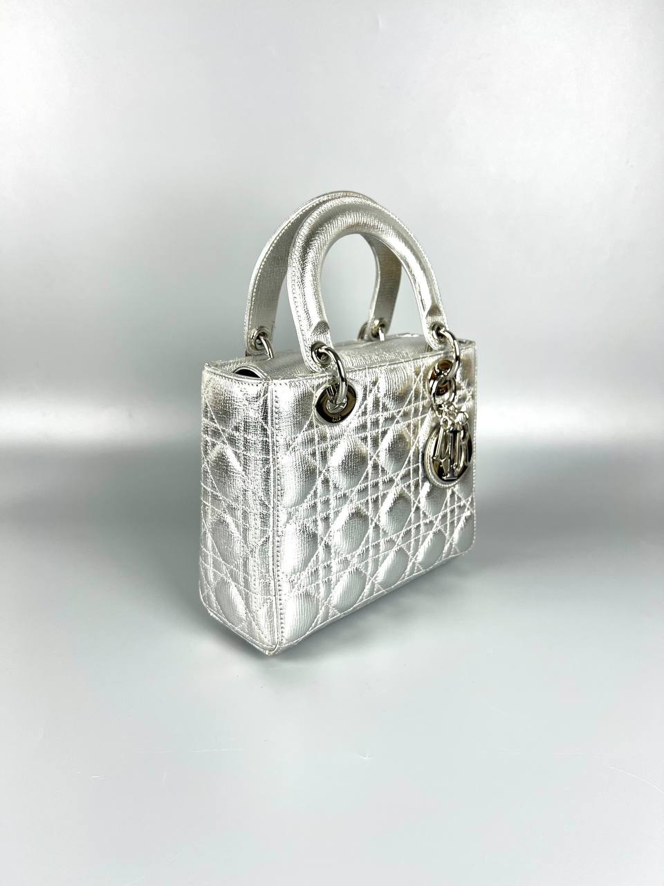 CHRISTIAN DIOR Small Metallic Grained Calfskin 2way Shoulder Bag