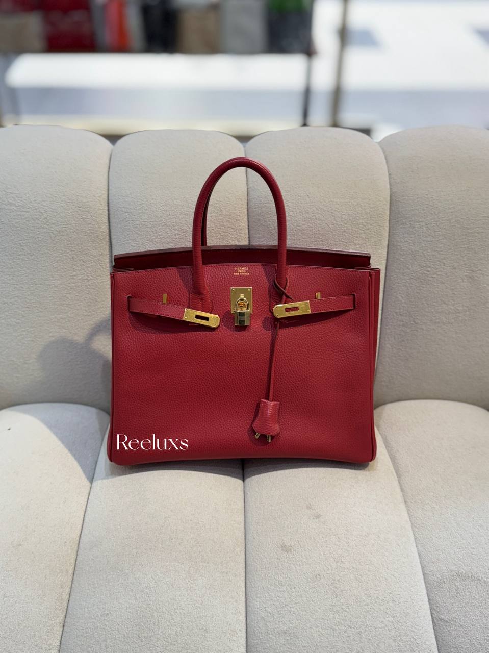 HERMES Birkin 35 Rouge Vif Ardennes GHW