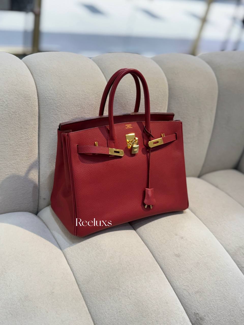 HERMES Birkin 35 Rouge Vif Ardennes GHW