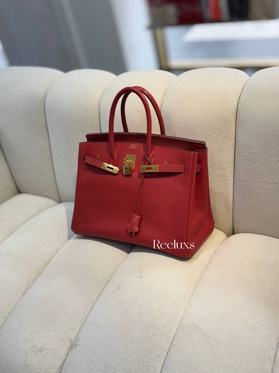 HERMES Birkin 35 Rouge Vif Ardennes GHW