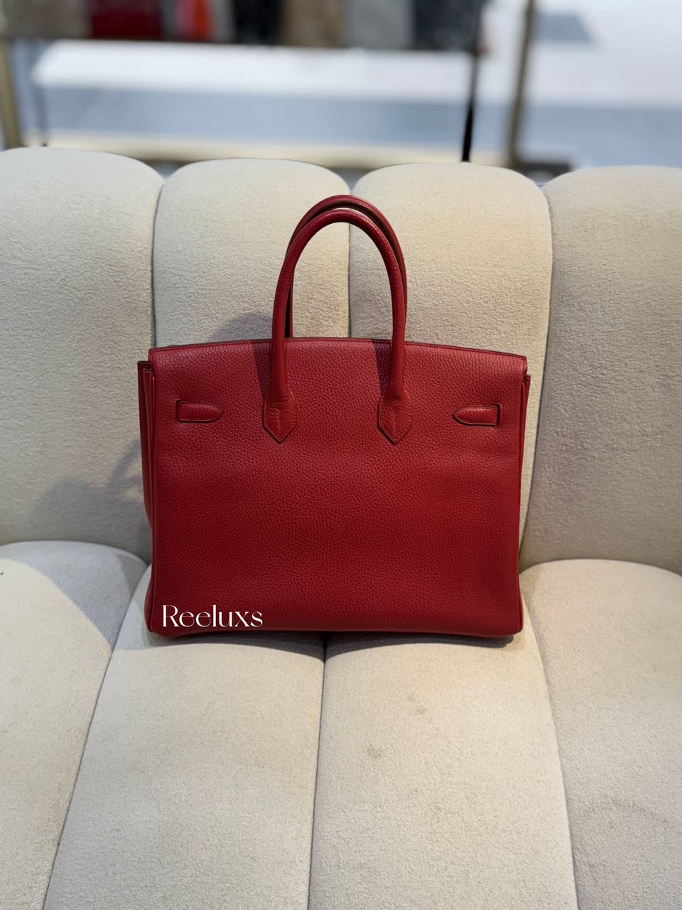 HERMES Birkin 35 Rouge Vif Ardennes GHW
