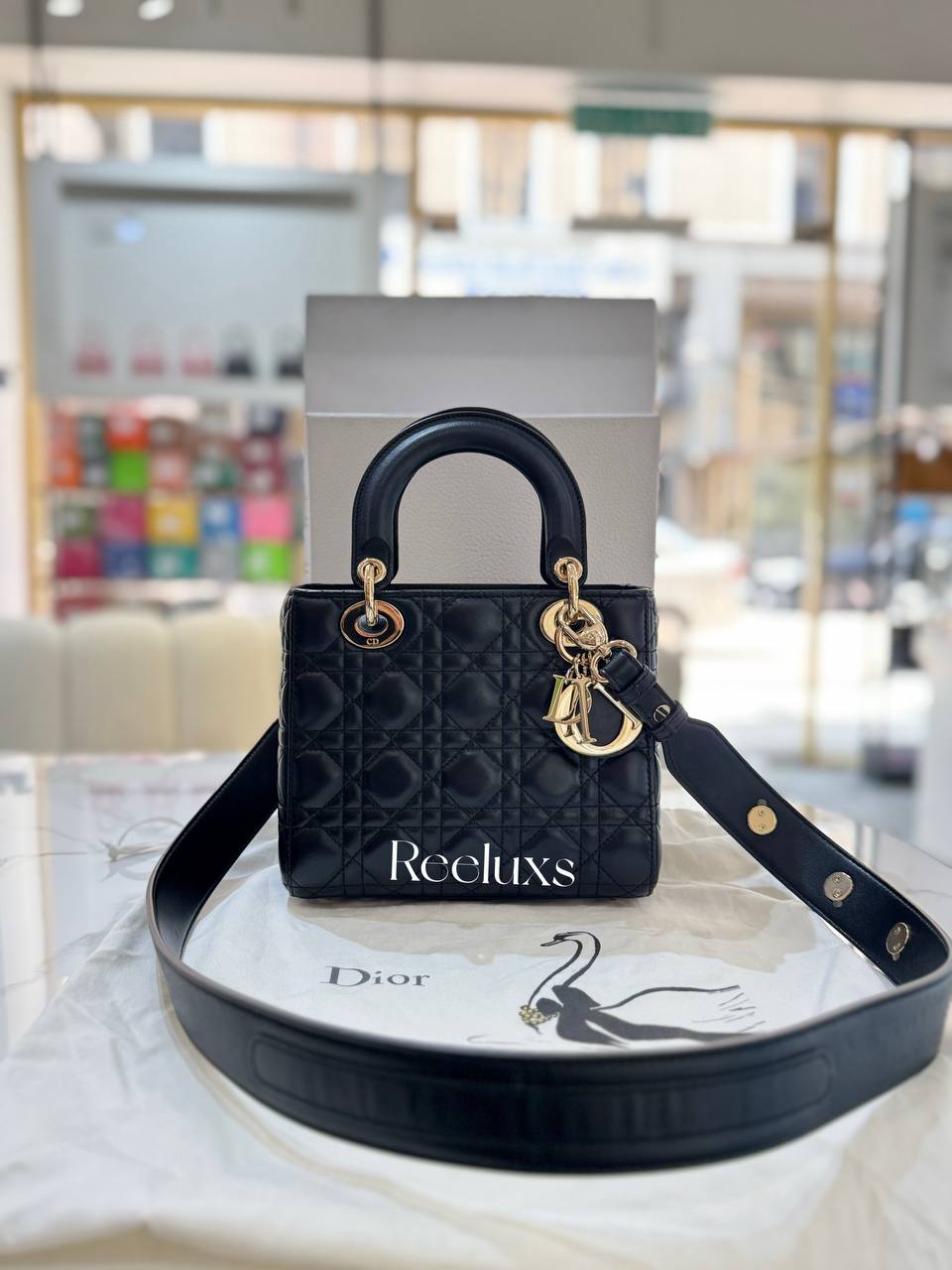 Silver Hardware Dior Mini Lady Bag Black CHRISTIAN DIOR Small Lady