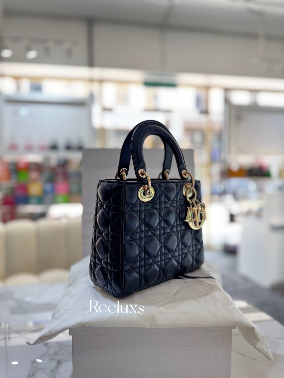 CHRISTIAN DIOR Small Lady Dior My ABCDior Black Cannage Lambskin Handbag