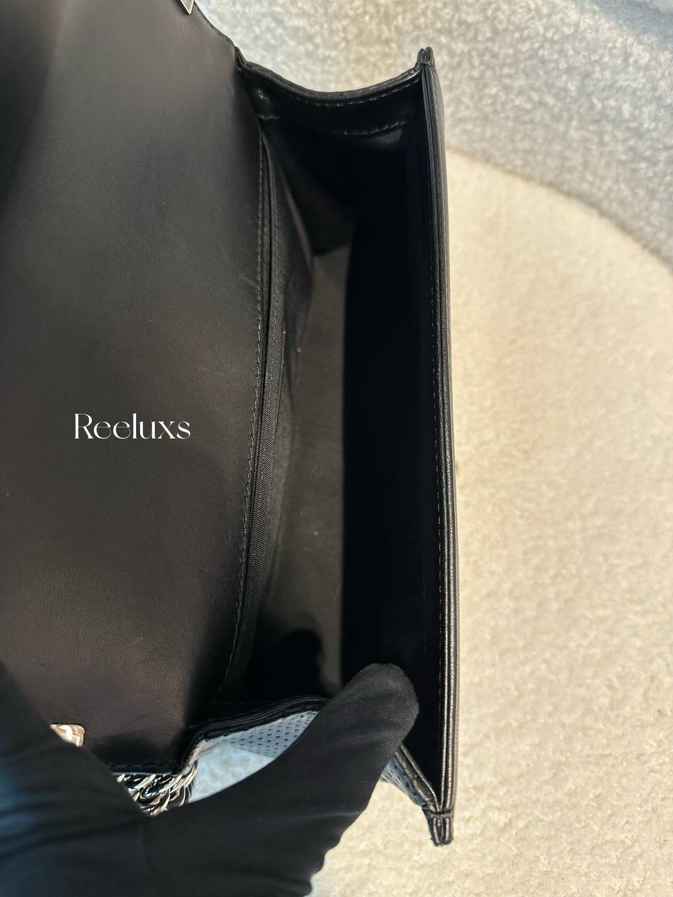 CHANEL Boy Perforated Quilted Lambskin Leboy Black SHW Flap Slingbag