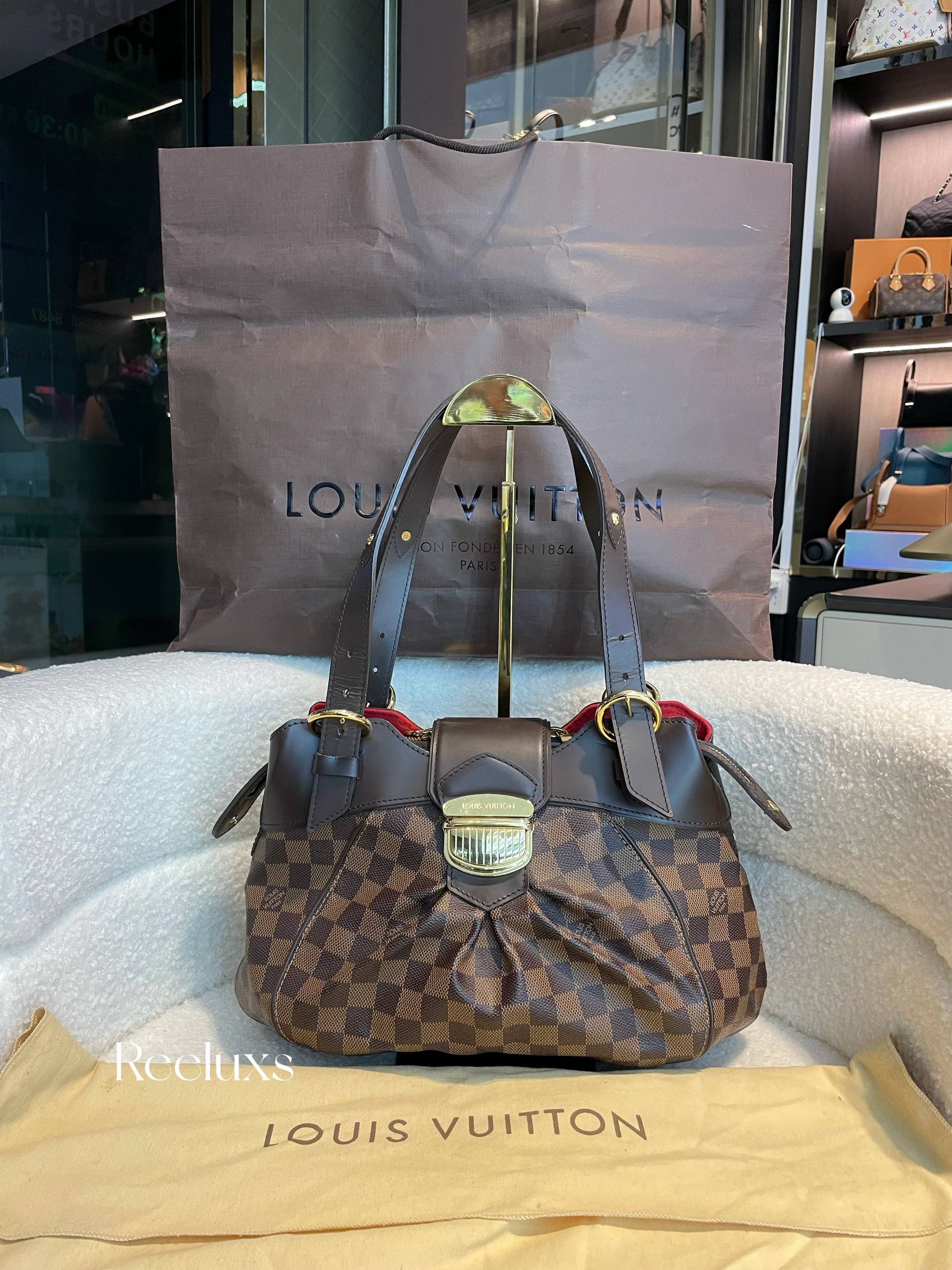 LOUIS VUITTON LV Sistina GM Damier Ebene Handbag PVC Leather Brown