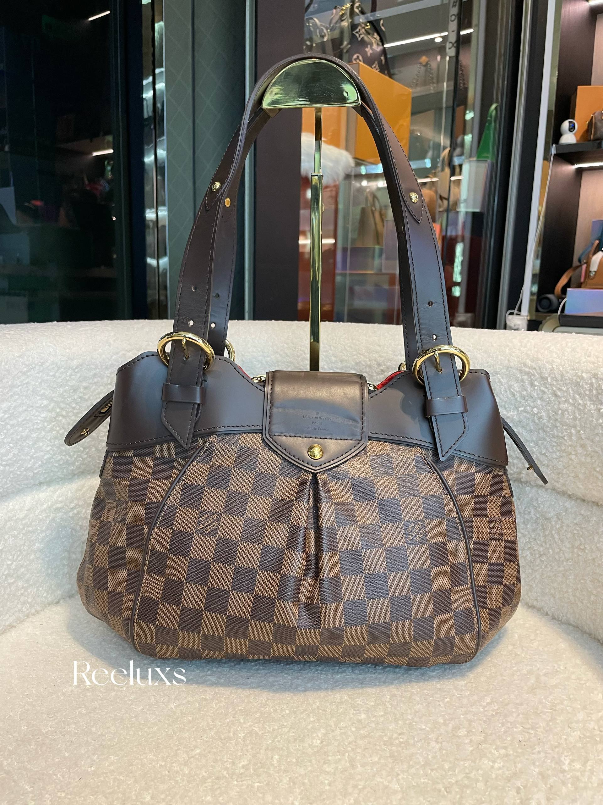 LOUIS VUITTON LV Sistina GM Damier Ebene Handbag PVC Leather Brown