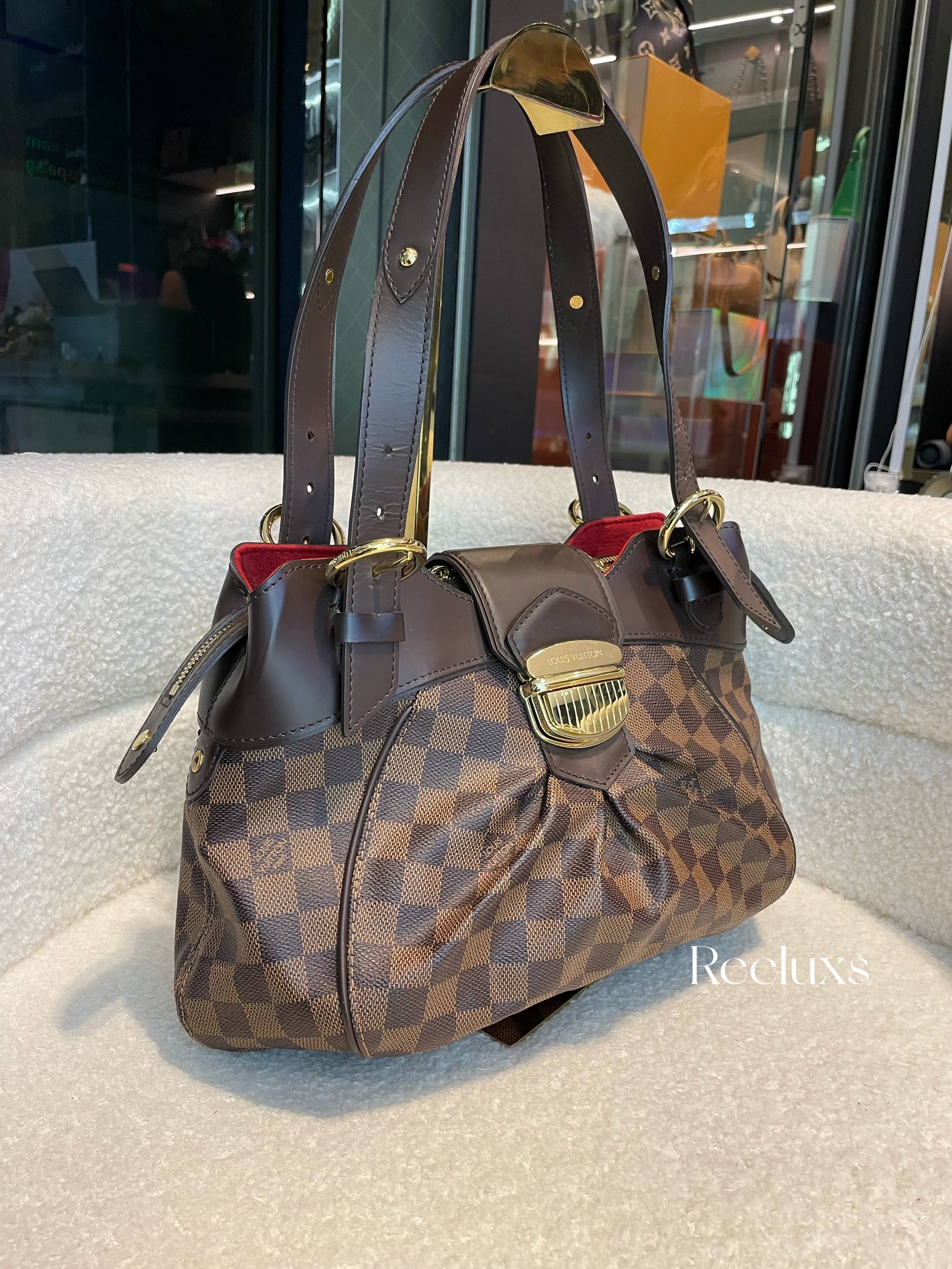 LOUIS VUITTON LV Sistina GM Damier Ebene Handbag PVC Leather Brown
