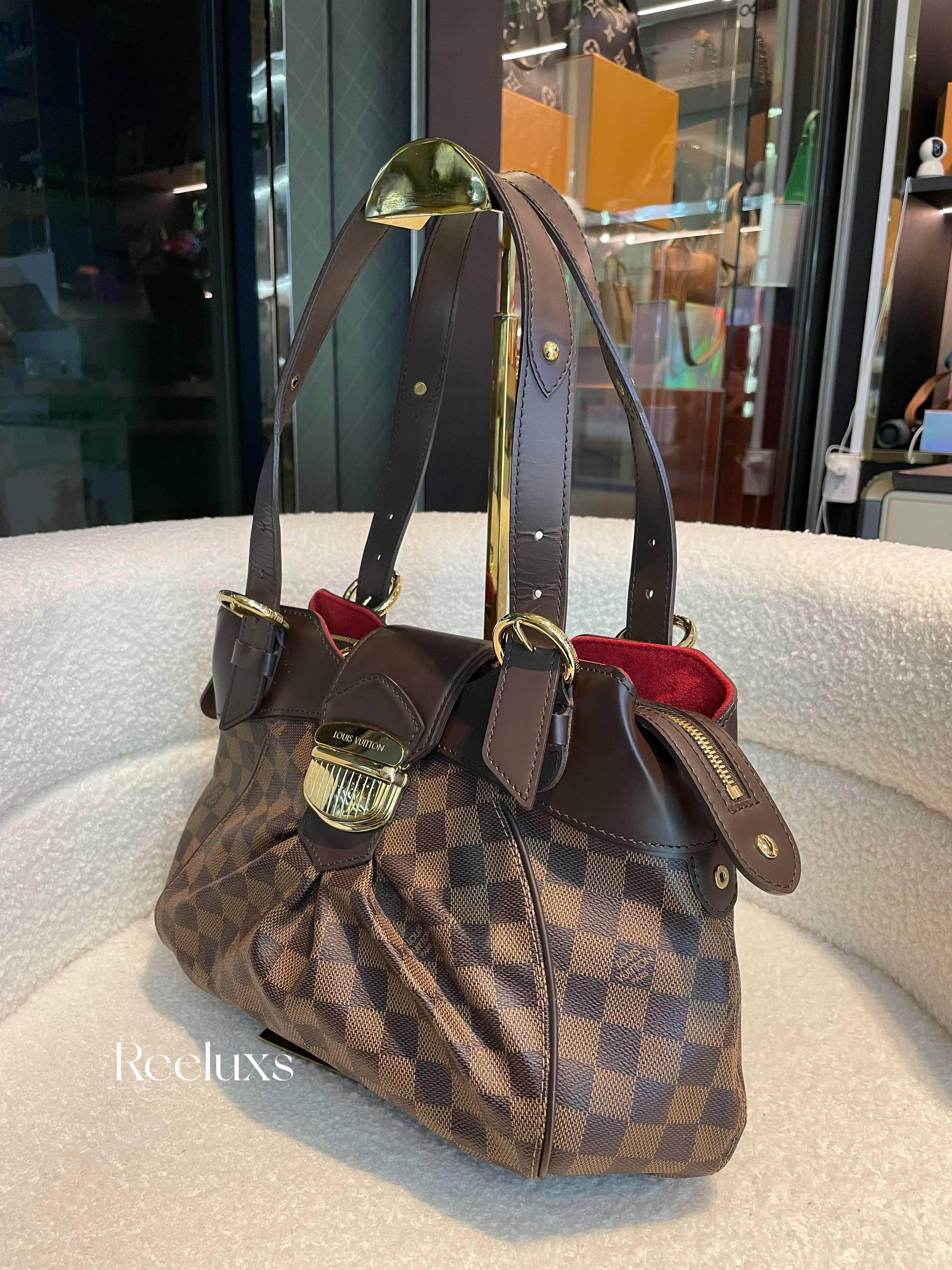 LOUIS VUITTON LV Sistina GM Damier Ebene Handbag PVC Leather Brown