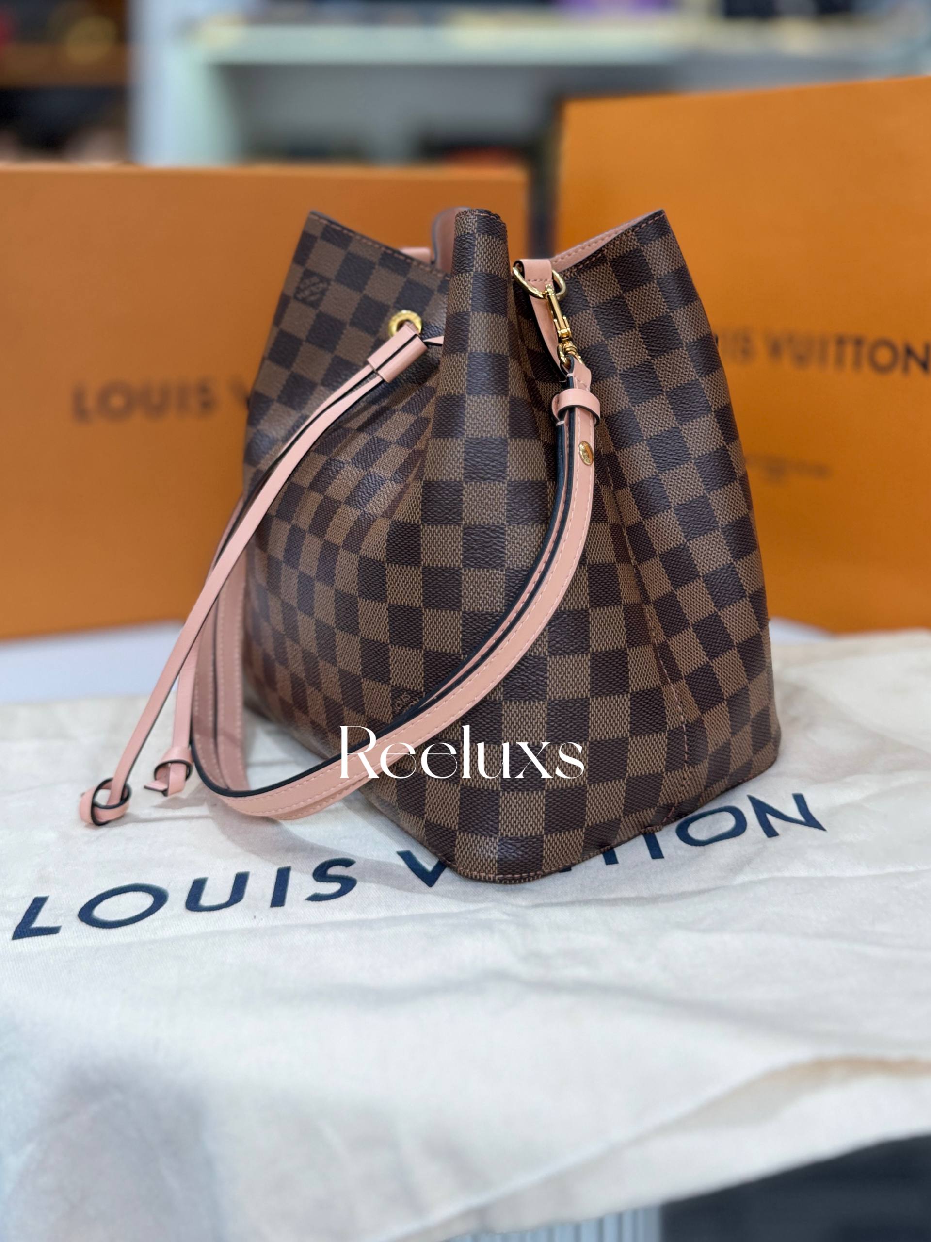 FullSet LOUIS VUITTON LV NeoNoe MM Bucket Bag In Damier Ebene Canvas Shoulder Bag