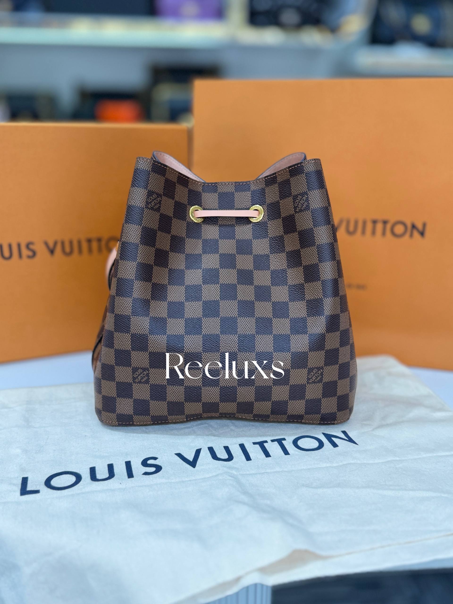 FullSet LOUIS VUITTON LV NeoNoe MM Bucket Bag In Damier Ebene Canvas Shoulder Bag
