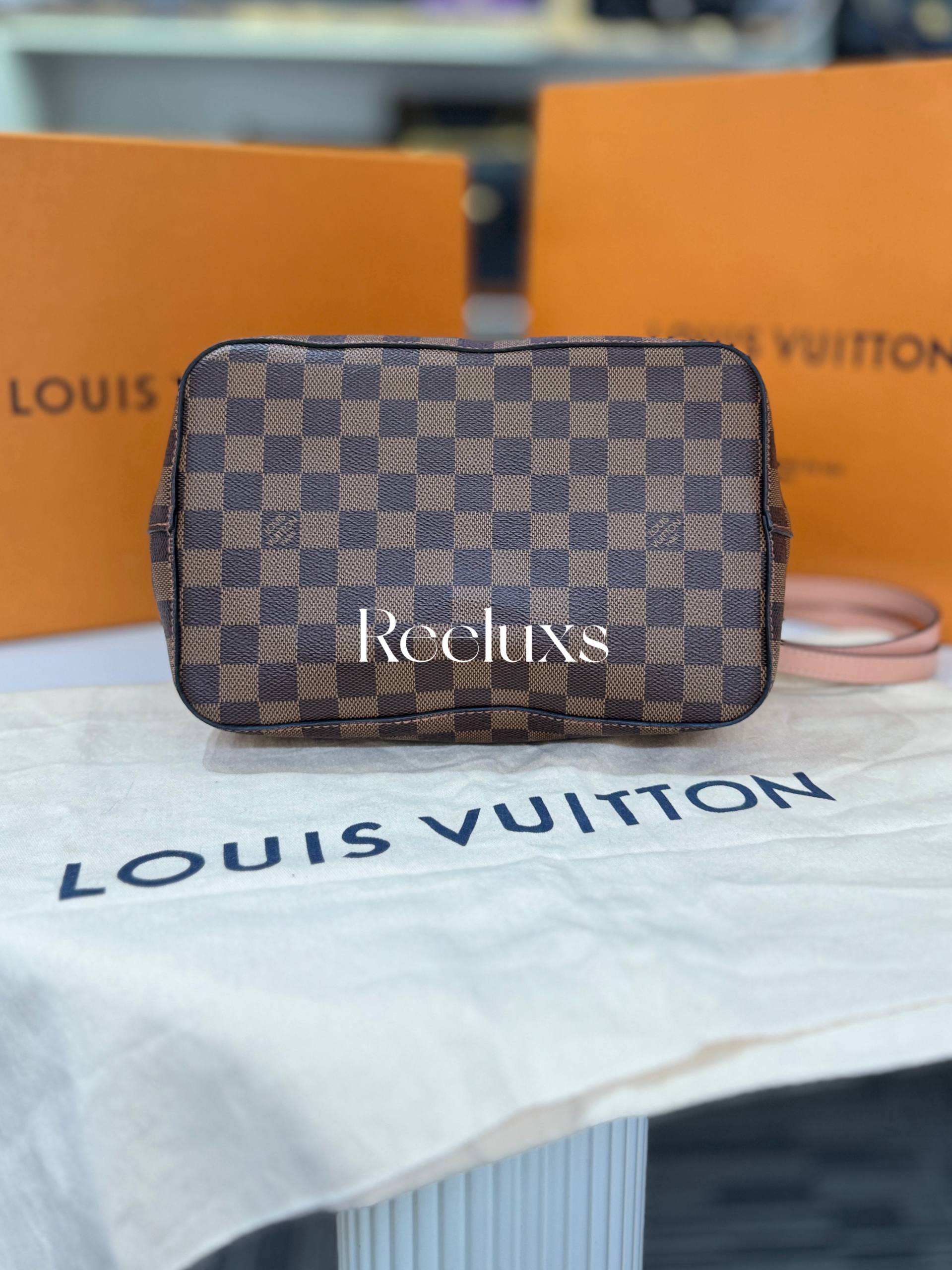 FullSet LOUIS VUITTON LV NeoNoe MM Bucket Bag In Damier Ebene Canvas Shoulder Bag