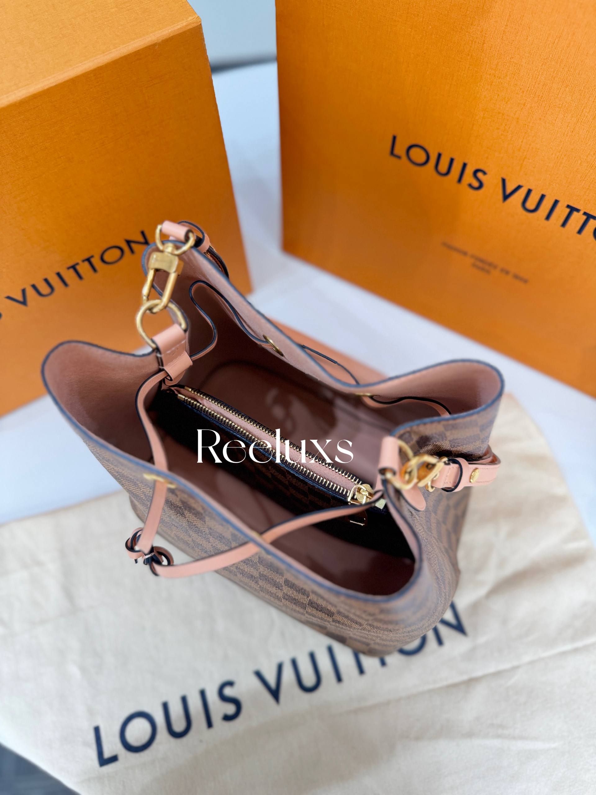 FullSet LOUIS VUITTON LV NeoNoe MM Bucket Bag In Damier Ebene Canvas Shoulder Bag