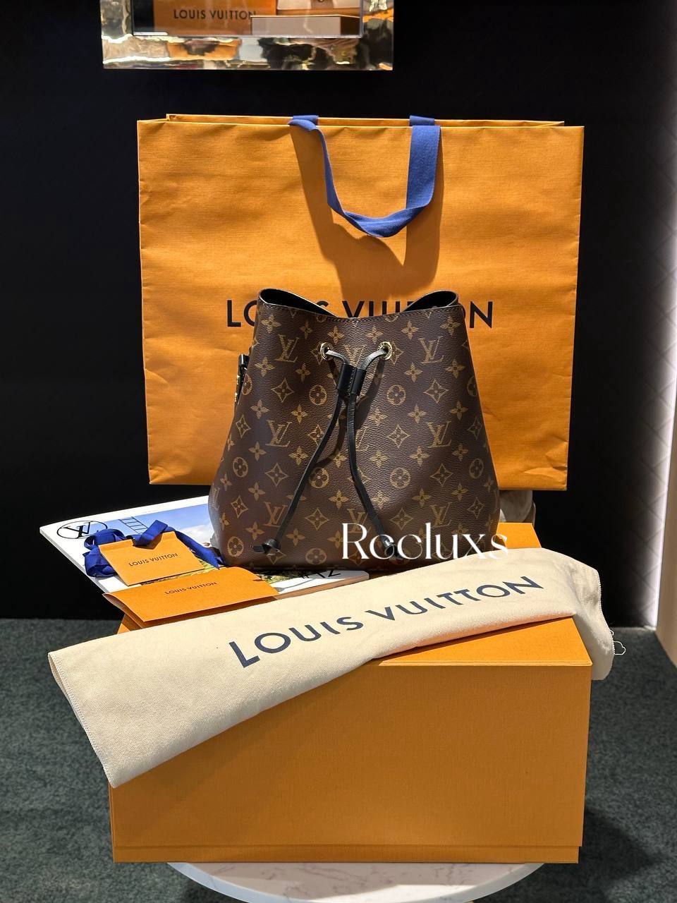 FULL SET LOUIS VUITTON LV Neonoe MM in Monogram Canvas, Black Strap Shoulder Bag GHW ( NFC )