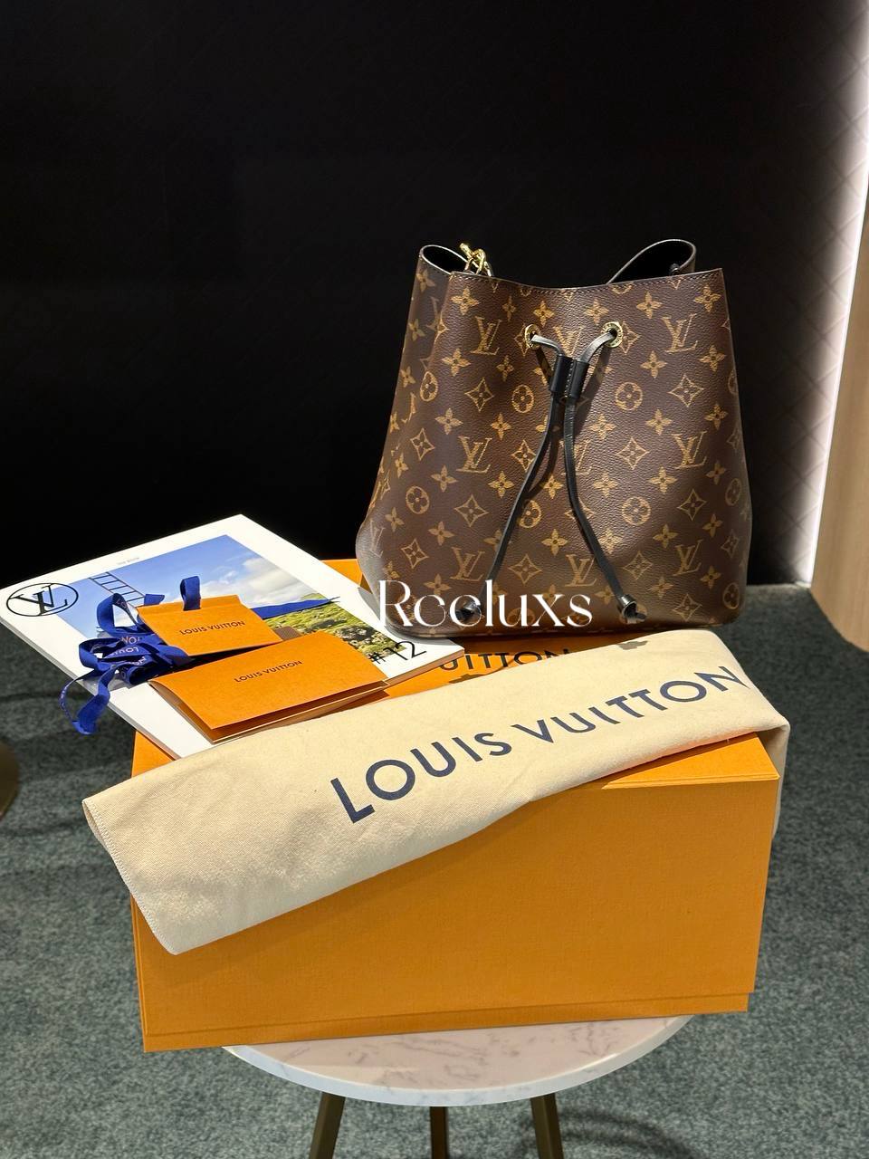 FULL SET LOUIS VUITTON LV Neonoe MM in Monogram Canvas, Black Strap Shoulder Bag GHW ( NFC )
