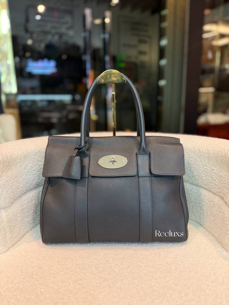 Grey Grained Leather Mulberry Bayswater Handbag
