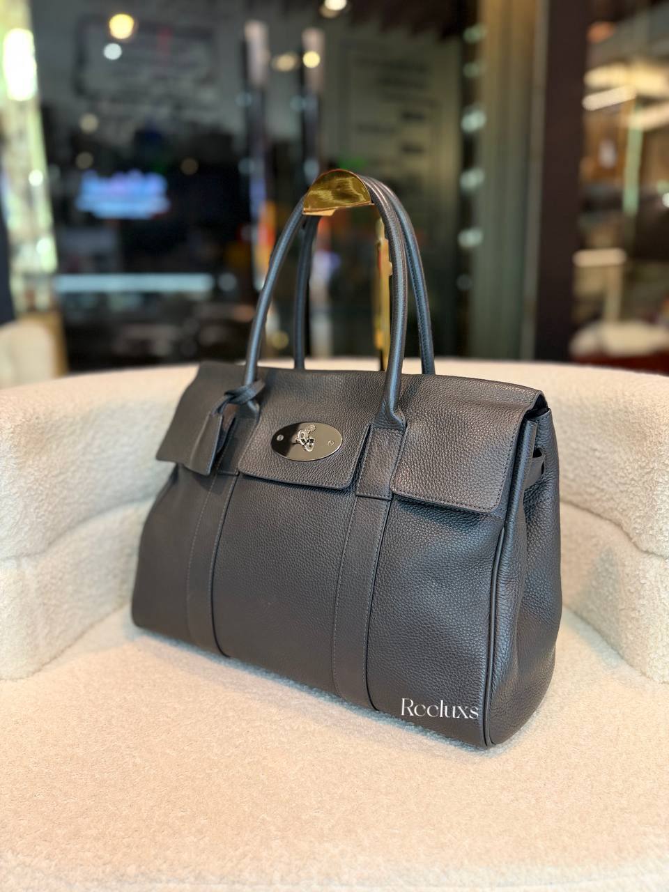 Grey Grained Leather Mulberry Bayswater Handbag