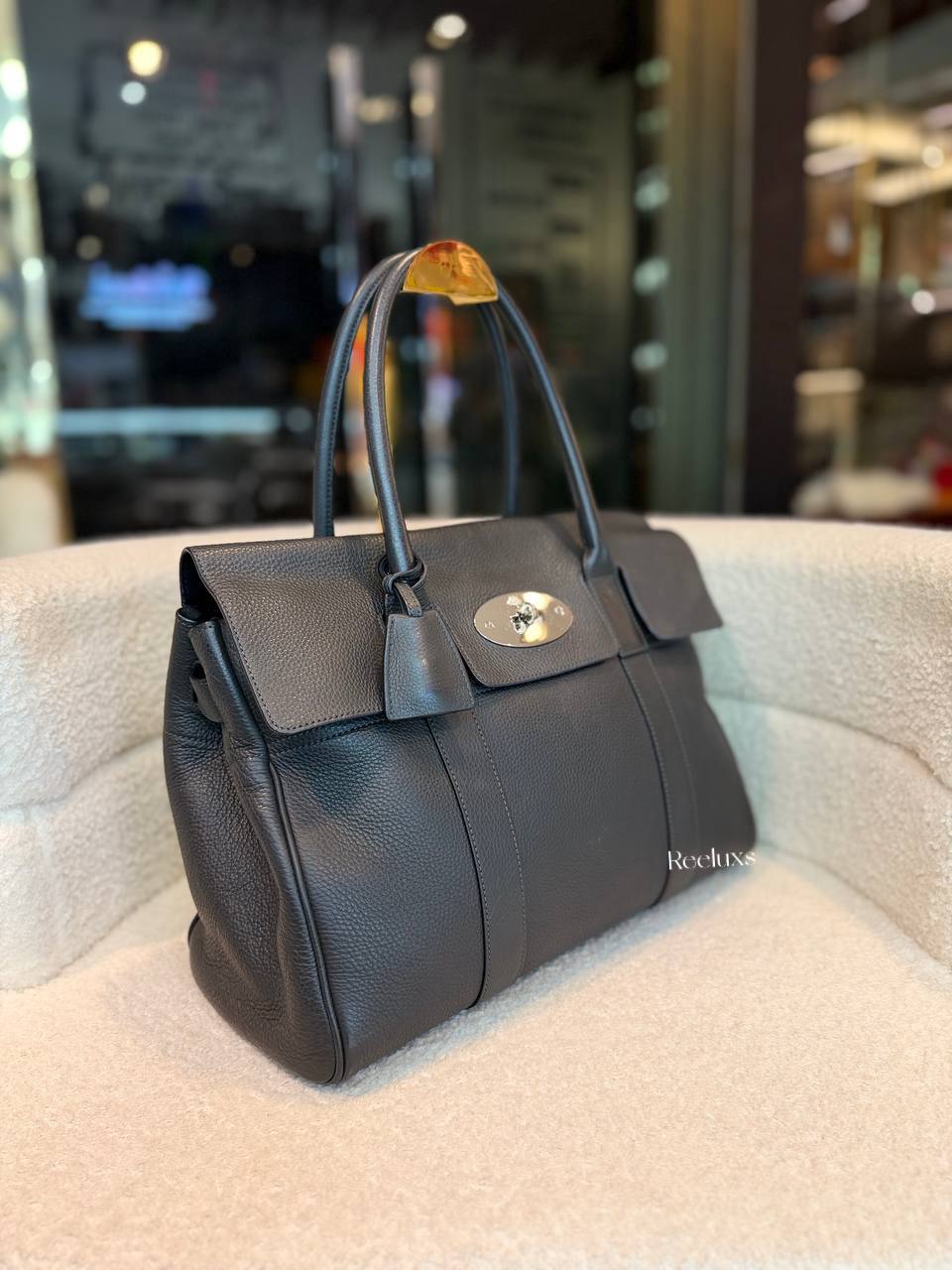 Grey Grained Leather Mulberry Bayswater Handbag