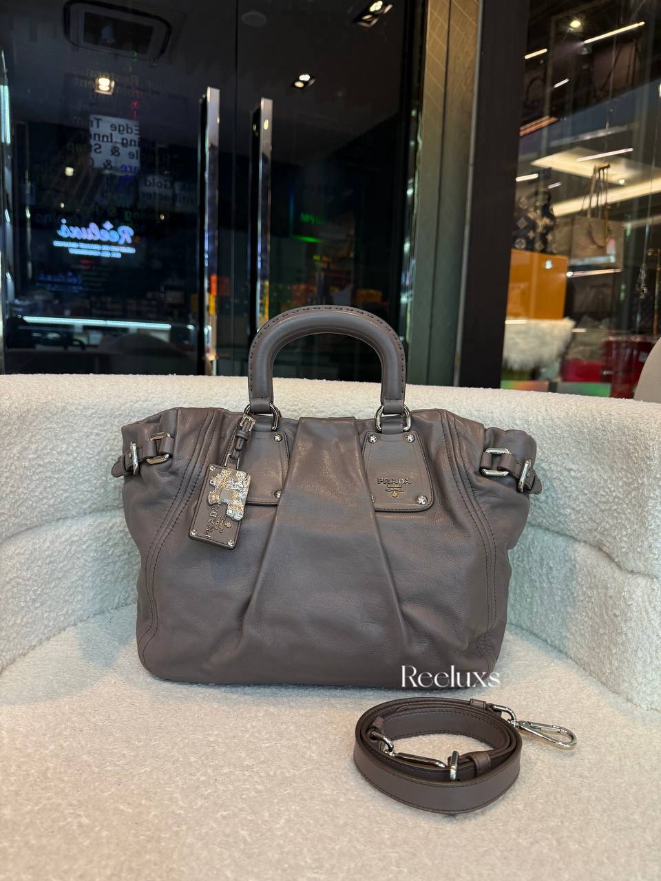 PRADA Bambu Soft Calfskin Leather 2-Way Tote / Handle Bag