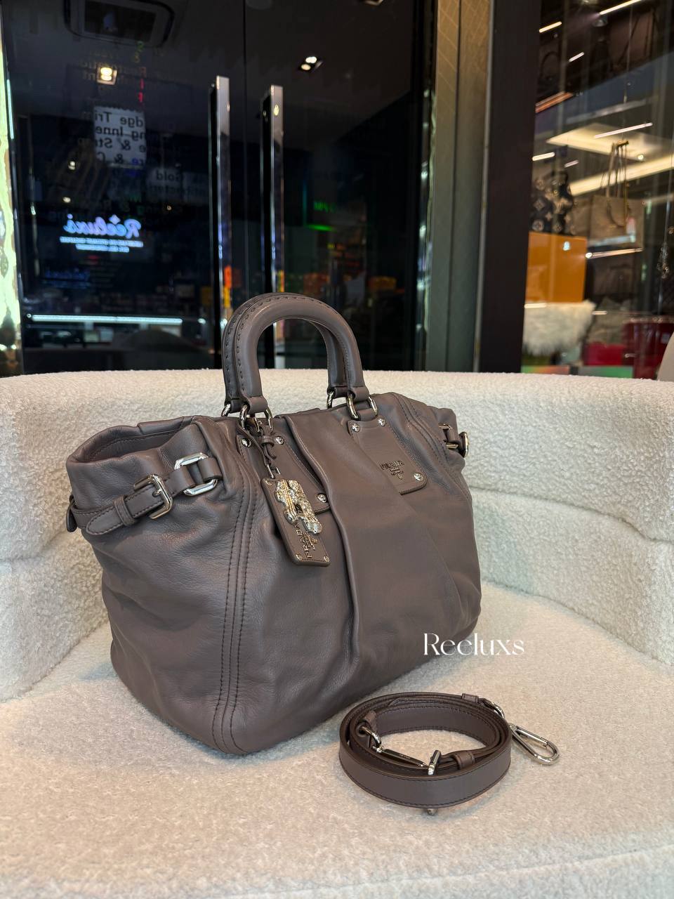 PRADA Bambu Soft Calfskin Leather 2-Way Tote / Handle Bag
